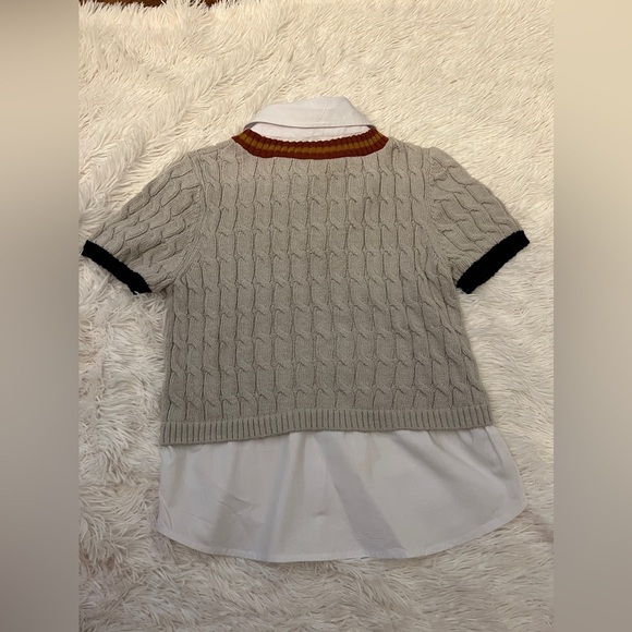 Anthropologie Maeve Layered Cable Sweater With Collar Sz XS - Picture 5 of 11